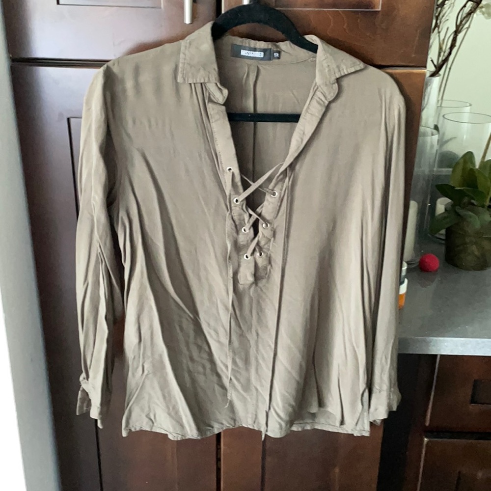 Missguided olive lace up front blouse